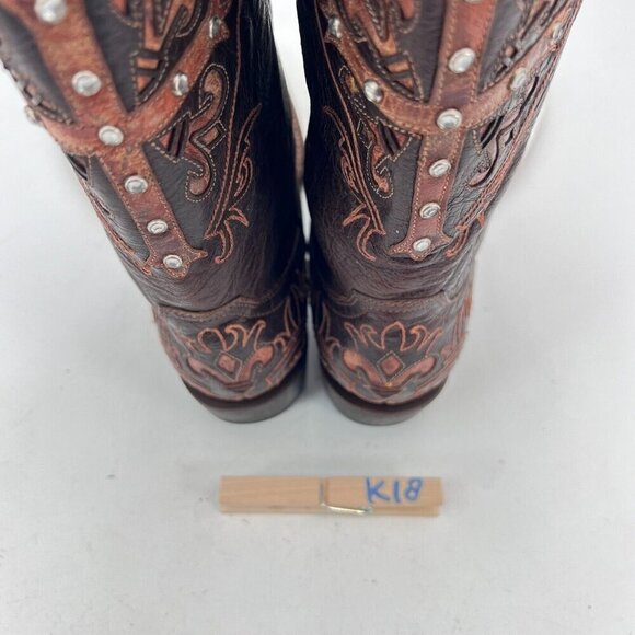 Cavenders Women Size 6.5C Dark Brown Spike Leather Pull On Western Cowboy Boot - Picture 9 of 16